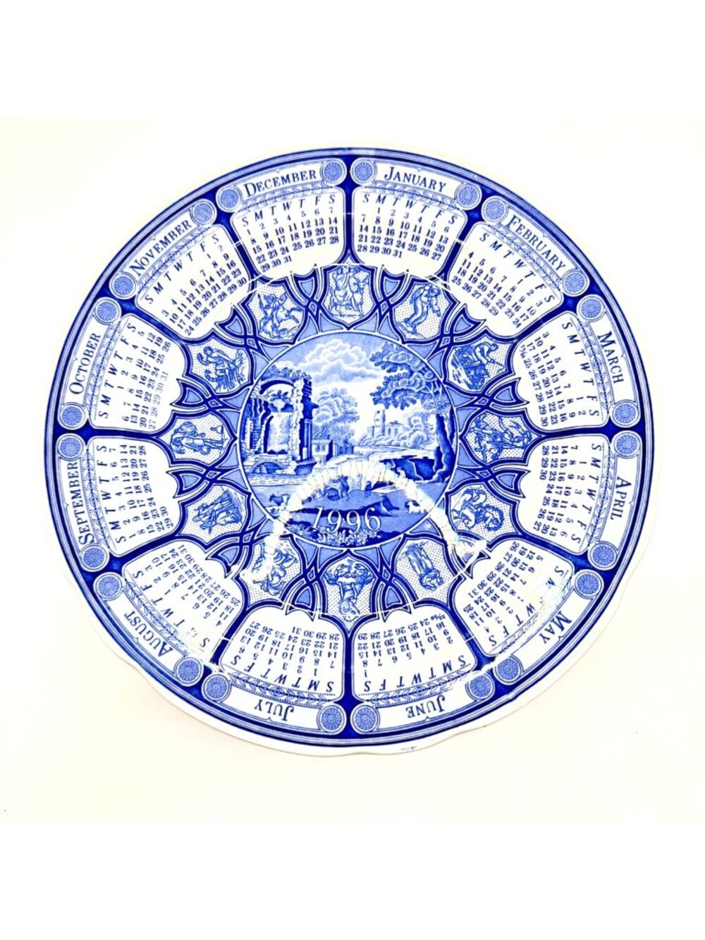 Spode Blue Room Calendar Plate 1996 Blue Italian 1st Edition 10.5" Hand-Engraved